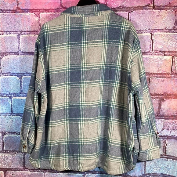 Plaid Shacket XXL Gray Blue Green Flannel Overshirt Button Up Women’s Cozy Fall - Picture 6 of 9